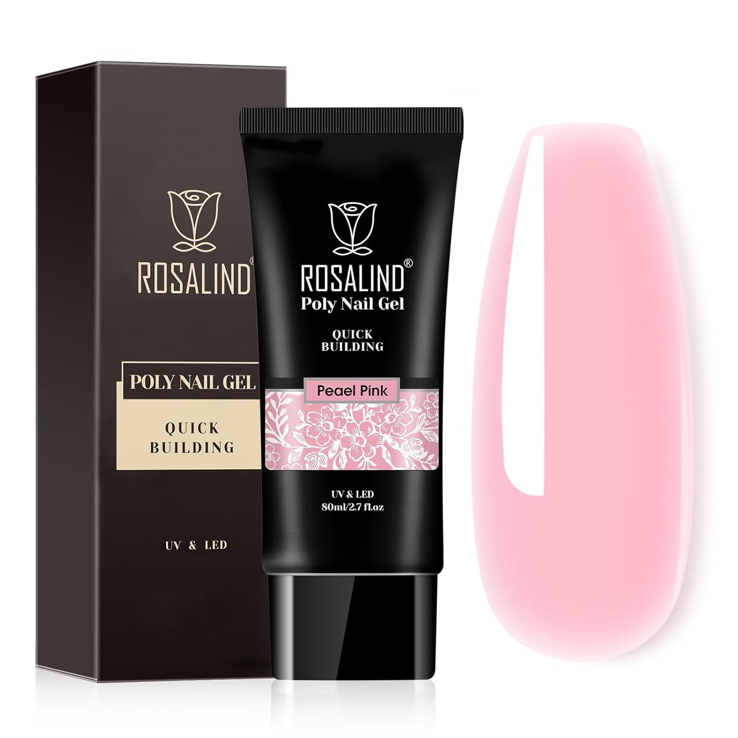 Nude Poly Extension Gel, ROSALIND 2.7 oz Light Nude Poly Nail Gel Builder for Nail Art Decoration, Thickening Extension Easy to DIY Use at Home Need UV Lamp
