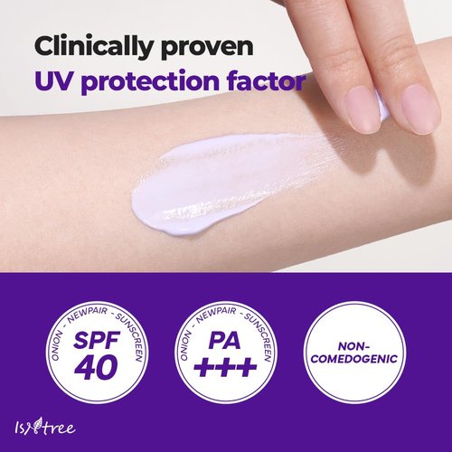 ISNTREE Onion Newpair Sunscreen - Hydrating SPF 40 Sun Protector | 50ml | Evens Skin Tone | Purple Formula