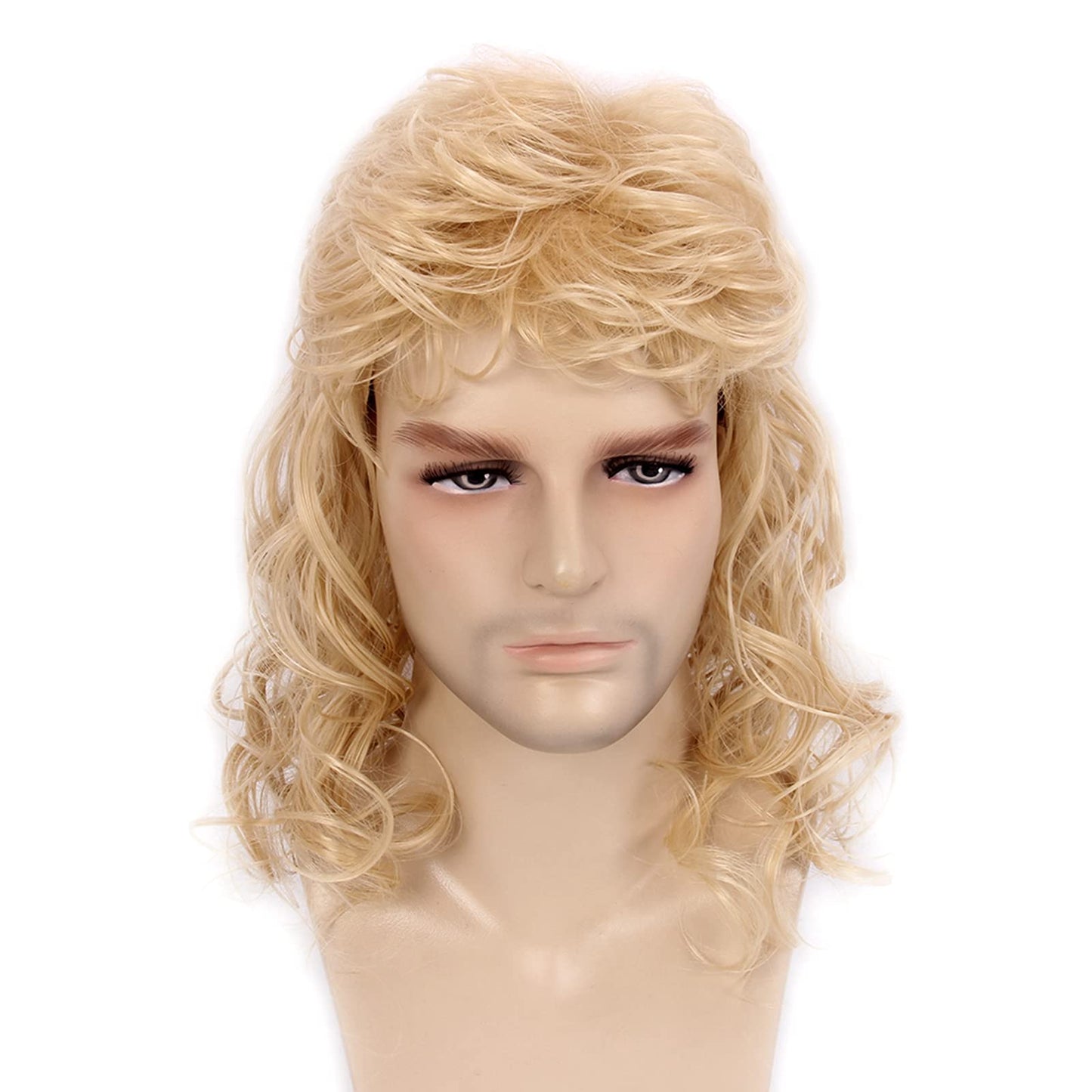 MEDISIFA Blonde Mullet 70s Wig with Bangs Disco Party Mens Wig Long Curly Men Wigs for Man Male Hippie Rocking 80s Them Party Cosplay Costume Anime Heat Resistant Synthetic Hair Wig 70's Wig