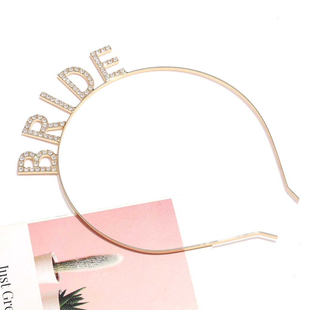 DAXI Wedding Party Bridal Headband with Sparkling Rhinestone Elegant Crown Headband Wedding Hair Accessories (BRIDE-Gold)