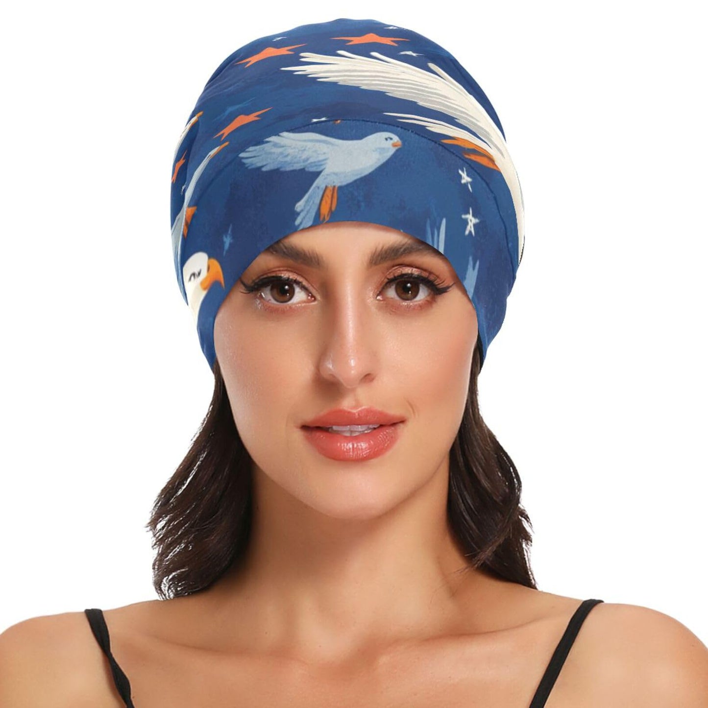 ElliTarr Beanie Hat Satin Bonnet Lined Sleep Cap Hair Wrap Cover Slouchy Beanie for Curly Hair Protection for Gifts for Men Women Cartoon Bald Eagle and Patriotic Stars