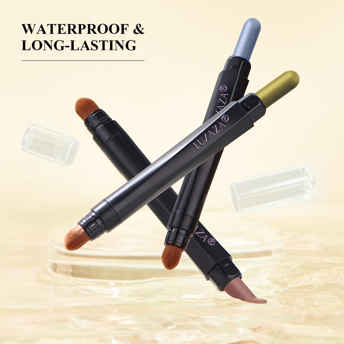 Cream Single Eyeshadow Stick with Blending Brush, Hypoallergenic Eye Shadow Sticks Makeup, Pro Waterproof & Long Lasting Eye Brightener Stick, Eyeshadow Pencil Crayon Shimmer #74
