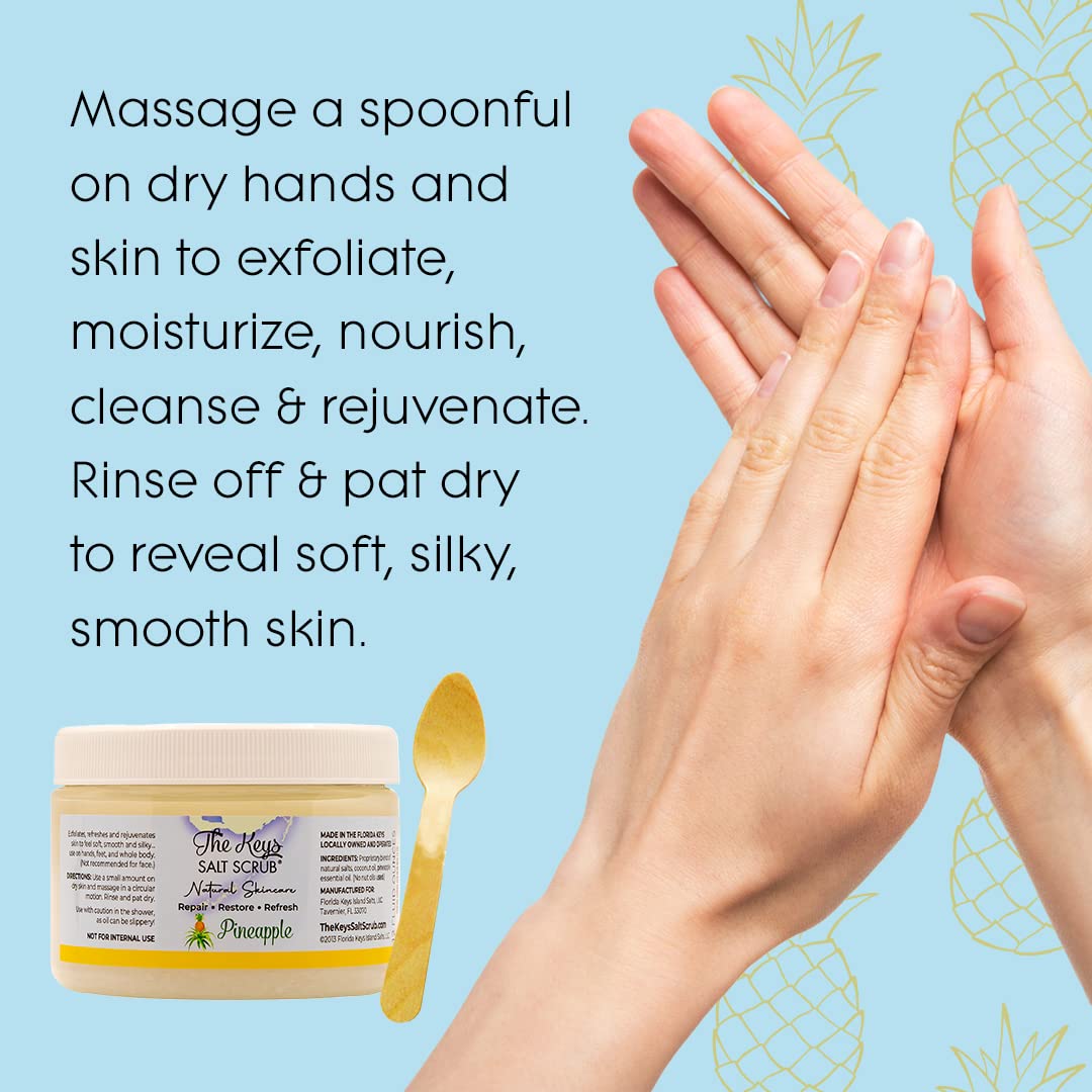 The Keys Exfoliating Sea Salt Body Scrub - Organic Body Scrub with Pure Florida Sea Salt, Ideal Salt Scrub for Hands, Feet, Bikini Area, and Travel Size Body Scrub for Men & Women, Pineapple, 12 oz.