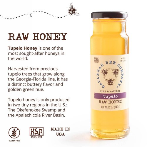 Savannah Bee Company Tupelo Honey - Pure Raw Honey for Natural Sweetness - 12 Oz
