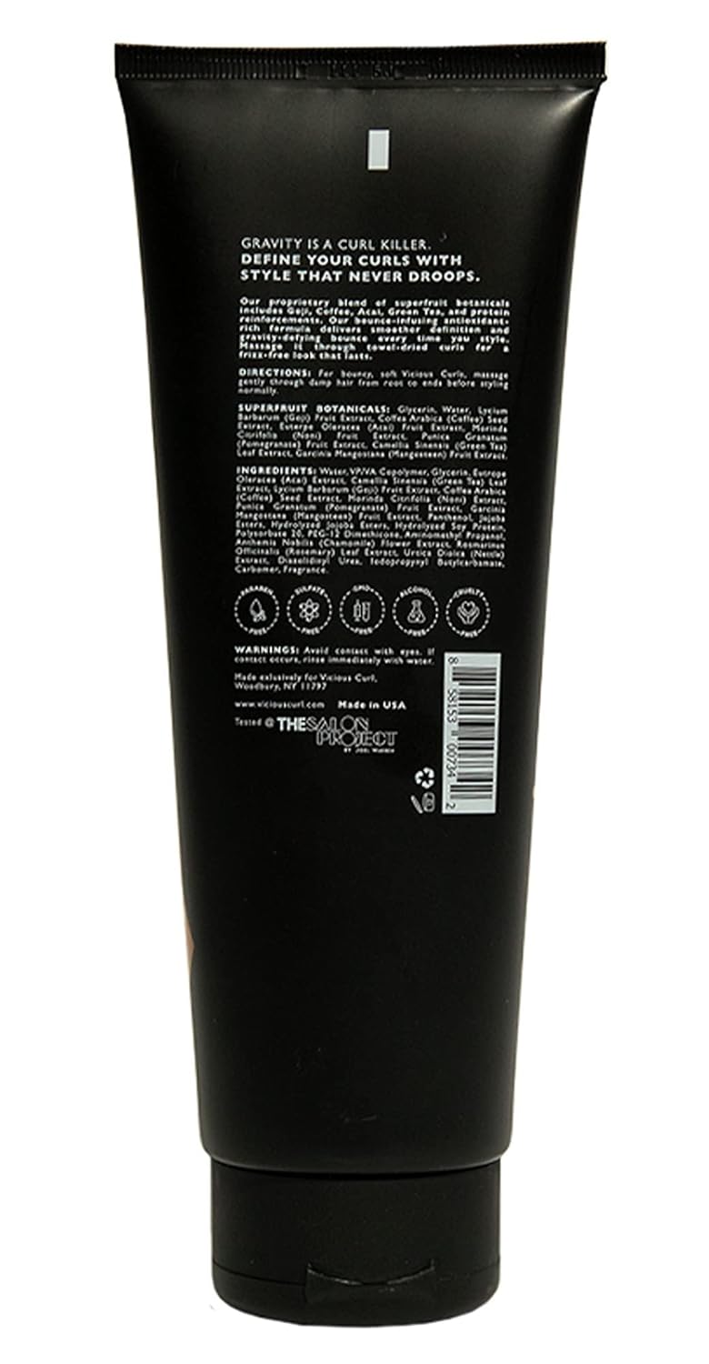 VICIOUS CURL Lock Gel - Flake-Free Curl Defining Gel for Wavy & Curly Hair | Medium-Strong Hold, 6 Fl Oz