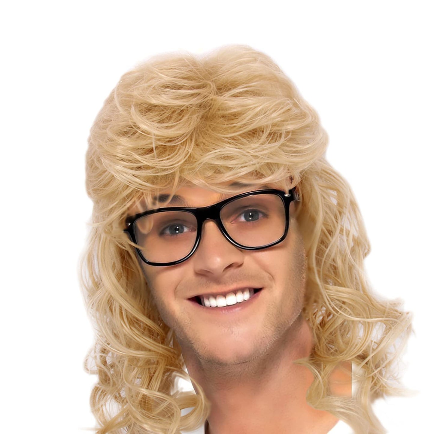 MEDISIFA Blonde Mullet 70s Wig with Bangs Disco Party Mens Wig Long Curly Men Wigs for Man Male Hippie Rocking 80s Them Party Cosplay Costume Anime Heat Resistant Synthetic Hair Wig 70's Wig