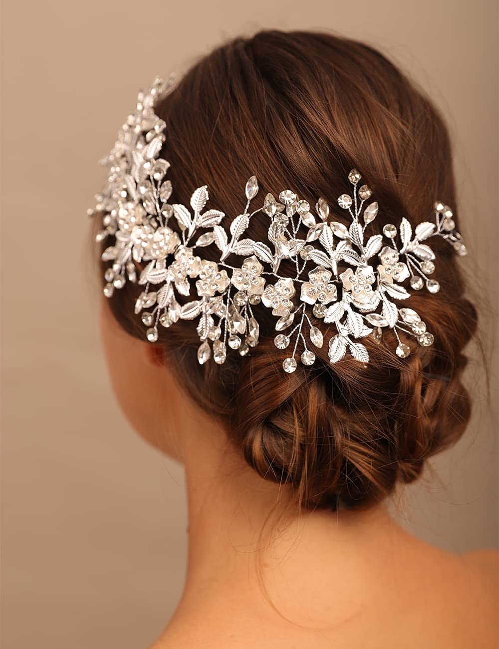 YERTTER Hair Band, Gold - Wedding Bridal Big Flower Vine Leaf Headband Rhinestone Headpiece for Bride Bridesmaid Flower Girl Wedding Prom Brithday Party