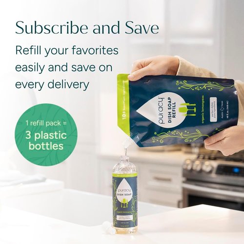 Puracy Natural Dish Soap - Skin-Softening Plant-Based Formula | Organic Lemongrass, 16 fl oz, 3 Pack