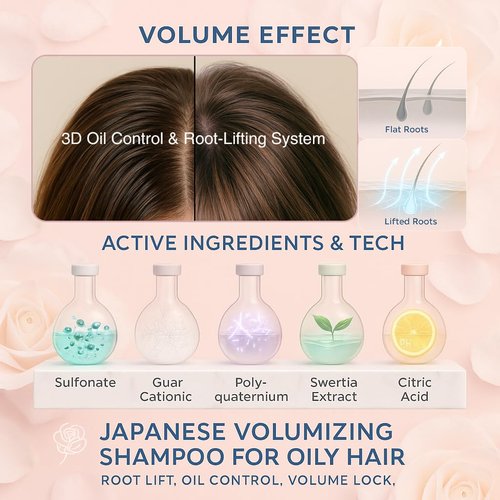 Demiki Shampoo for Women - Organic Rose Scent, Moisturizing & Volumizing for Oily Hair | 450ml (16oz)