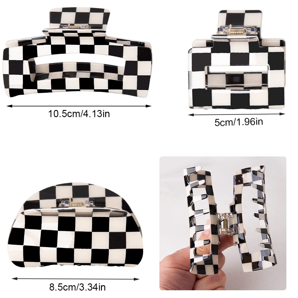 Vintage Checkered Hair Barrettes by Y2K - Aesthetic 3-Piece Claw Clip Set for Women & Girls