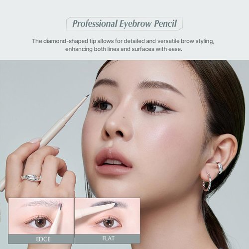 Heart Percent Dote On Mood Edge & Flat Eyebrow Pencil, Soft & Delicate Brow Retractable Definer w/Built-in Shaper and Spoolie, L2.Ash Brown