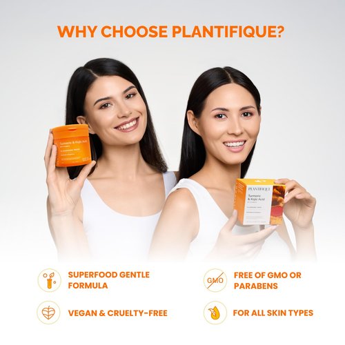 PLANTIFIQUE Kojic Acid & Turmeric Cleansing Pads - 60 Exfoliating Facial Pads for Radiant Skin