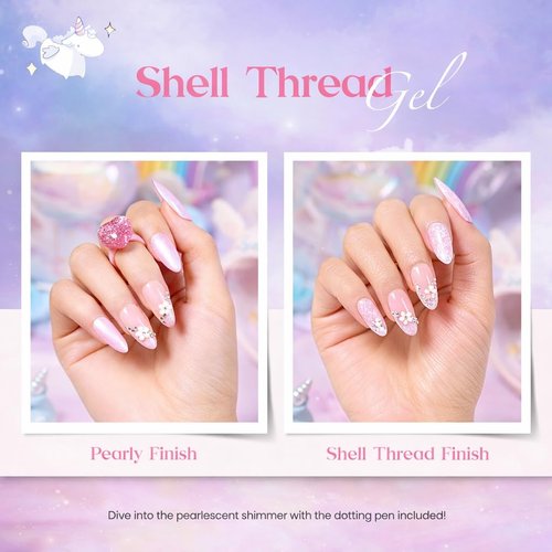 Beetles Spring Gel Nail Polish Set - 24Pcs Pastel Pink Purple Pearl Blue Shimmer Chameleon Green Colors Gel Nail Kit 3Pcs Base Top Coat Double-ended Brush Soak off UV Nail Easter Gifts for Women