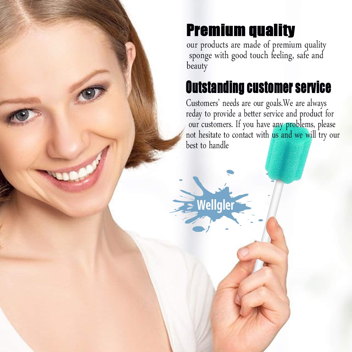 Wellgler's Disposable Oral Care Swabs, Sterile Sponge Mouth Swabs (250pcs, Sky Blue)
