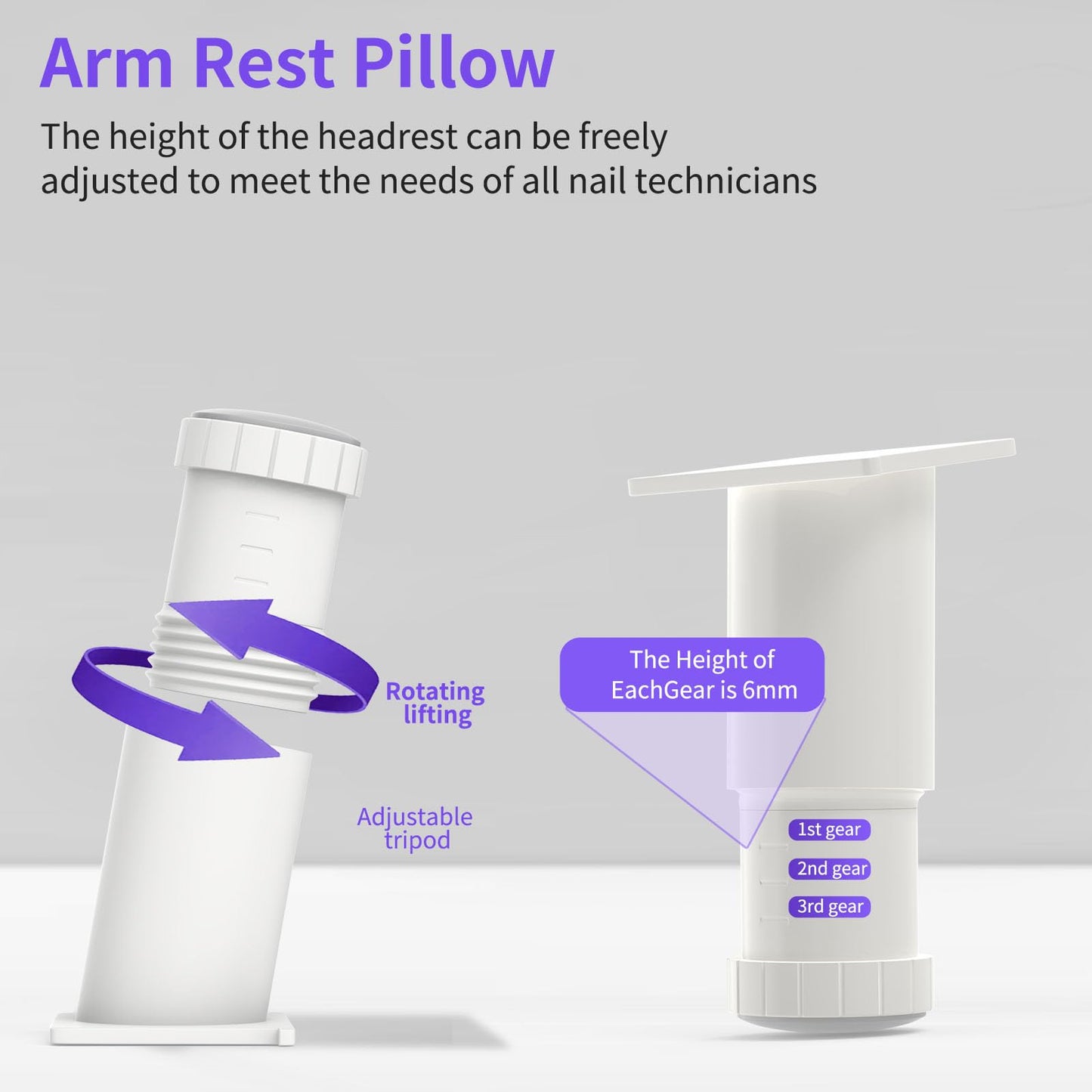 ZIZZON Height Adjustable U-shaped Arm Rest, Manicure Nail Pillow Hand Rest Microfiber PU Leather Nail Cushion for Nails Tech