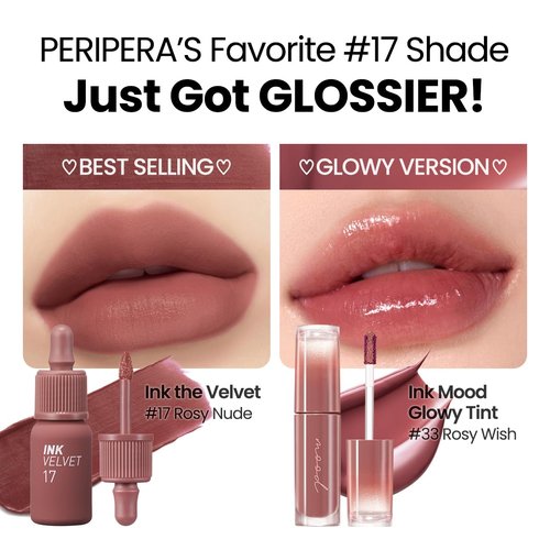 Peripera Ink Mood Glowy Tint | Lip-Plumping, Naturally Moisturizing, Lightweight, Glow-Boosting, Long-Lasting, Comfortable, Non-Sticky, Mask Friendly, No White Film (033 ROSY WISH)