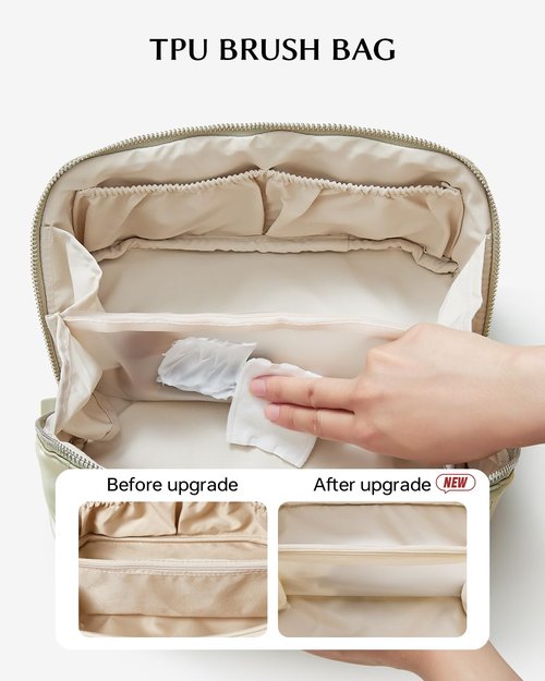 EACHY Makeup Bag, Large Capacity Cosmetic Bags for Women, Waterproof Pearl-Sheen PU Toiletry Bag with Flat-Open Design and Makeup Brush Organizer