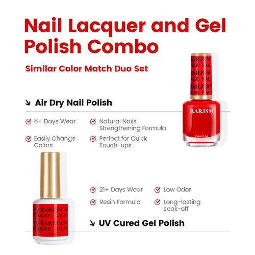 RARJSM Red Gel Nail Polish Set - Bright Red Air Dry Lacquer & Opaque Gel Polish | 15ml for DIY Nail Art