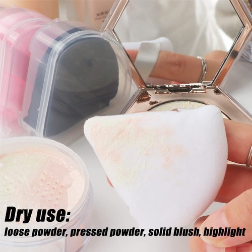 Ocim Powder Puffs - 10 Soft Velour Triangle Makeup Applicators for Face Powder | Black & Pink