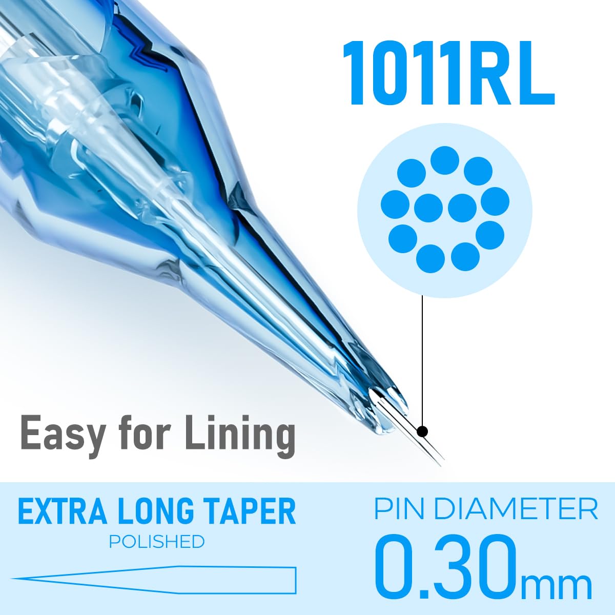 Tattoo Cartridges Needles, 20Pcs Tattoo Needles #10 Bugpin 3 Round Liner with Membrane Disposable Cartridges Tattoo Needles Long Taper for Permanent Makeup Tattoo Supplies (1003RLL)