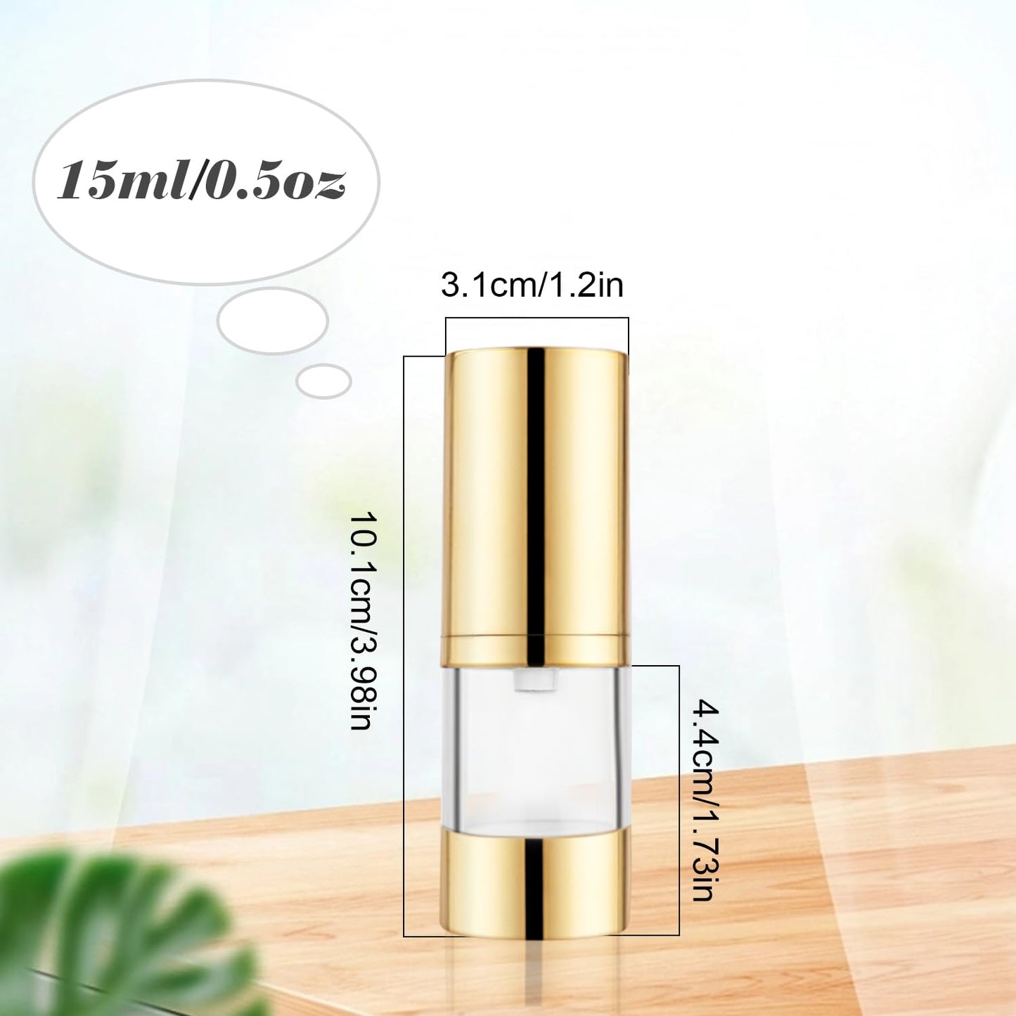 BOSMIOW 4Pcs 15ml/0.5oz Clear Plastic Airless Pump Bottles with Gold Head Empty Refillable Vacuum Bottles Travel Size Cosmetics Sample Storage Jars for Lotion,Shampoo,Hand Soap,Face Cream