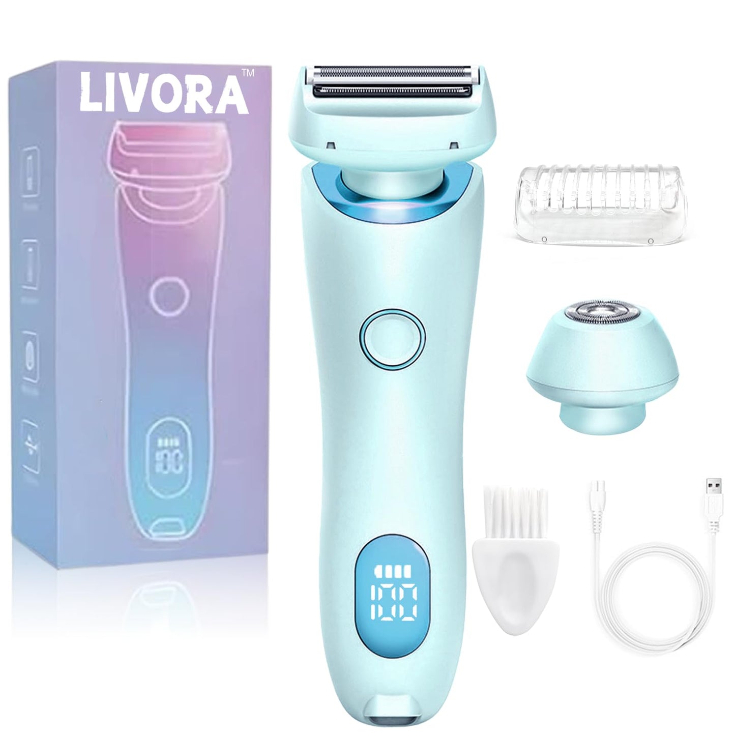 Livora Electric Shaver for Women,Silk Glide Pro Shaver,Rechargeable Electric Trimmer for Bikini, Pubic Hair, Legs, Body, Wet/Dry (Blue)