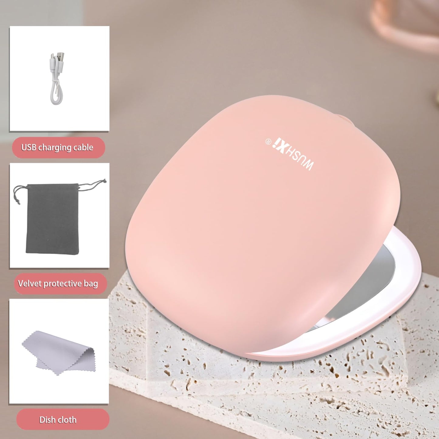 WUSHXI Portable LED Makeup Mirror - Compact Travel Mirror with Light, 10X Magnification, Adjustable Brightness, Rechargeable, for Her, Travel Accessories for Women, Ideal for Purse