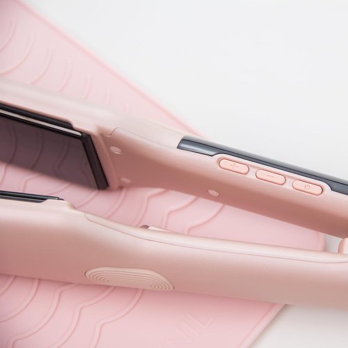 ANGENIL Pro Round Pink Hair Straightener - Dual Voltage Titanium Flat Iron & Curler 2 in 1 | Fast Heat Up, LCD Display