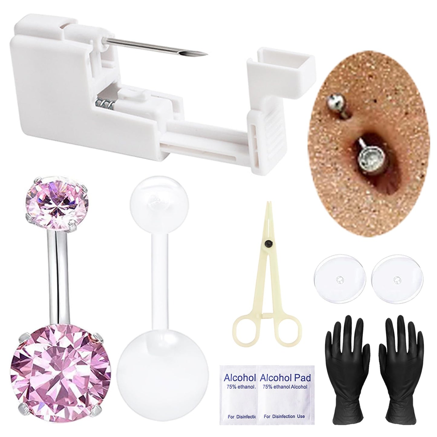 Vessantara Belly Button Piercing Kit Piercing Needles Navel Piercing Kits 10 PCS at Home Belly Piercing Kit Self Piercing Gun Belly Button Ring