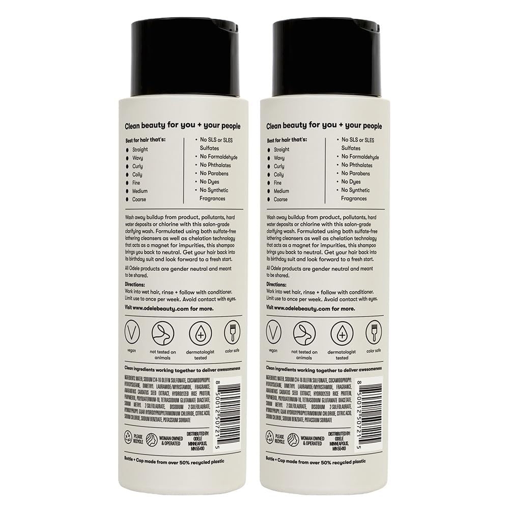 Odele Clarifying Sulfate-Free Shampoo, a Deep Weekly Clean that Removes Buildup for All Hair Types & Textures, 13 Fl Oz (2-Pack)