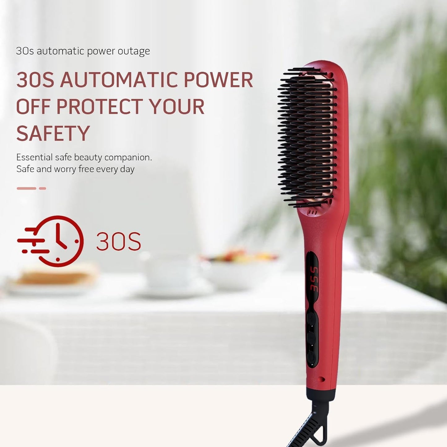 Hair Straightener Brush(Tomato Red)