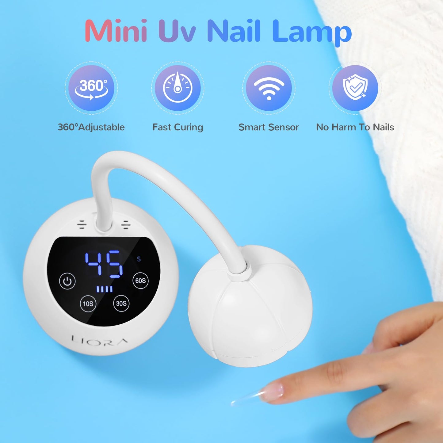 LIORA UV LED Nail Lamp - Gooseneck UV Light for Gel Nails - LED Lamps for Gel Polish Equipped with Power Storage Function 24W USB Rechargeable with Four Timers Automatic Sensor DIY Nail Art(White)