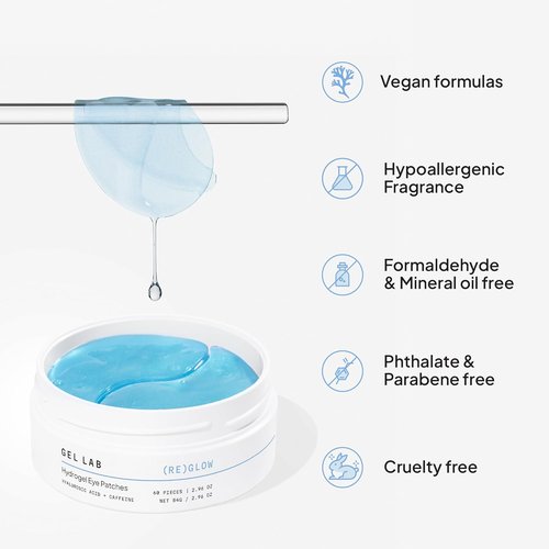 Gel Lab REGLOW Hyaluronic Acid & Caffeine Eye Patches - Hydrating Treatment for Puffy Eyes & Dark Circles | 60 Patches