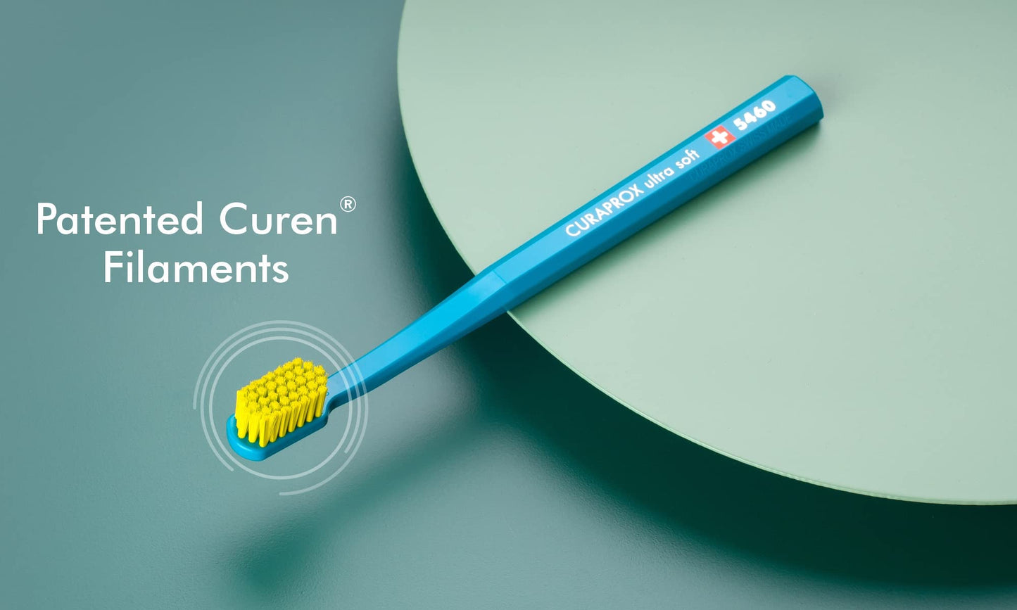 Curaprox CS 5460 Ultra-Soft Toothbrush for Adults with Ultra-Fine Filaments and Compact, Slightly Angled Toothbrush Head for Improved Tooth and Gum Health