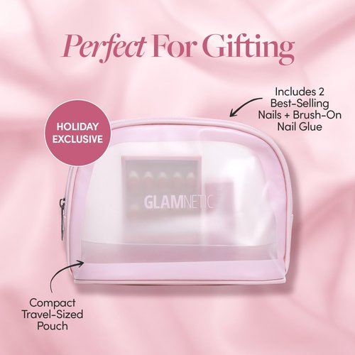 Glamnetic Press On Nails - Fan Faves Press On Gift Set | Two Top-Selling Nails in Cherry Glaze & MaDamn, Brush-On Nail Glue and Travel Pouch Included | Compact, Perfect for Holiday Gifting