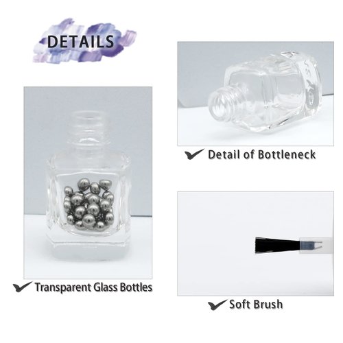 Agidea 6PCS Empty Nail Polish Bottles with Funnel, Empty Fingernail Polish Bottles Glass Rectangle with Brush & Mixing Balls Black (5ML)