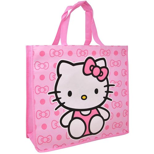 Fast Forward Hello Kitty Large Shopping Tote Bag, Pink with Bow Pattern, Reusable