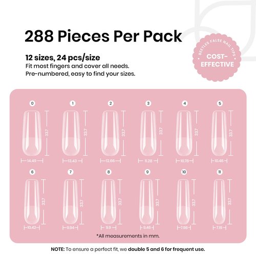 Beetles Gel Nail Tips Long Square 12 Sizes, 288Pcs Pre Shaped Half Matte Press On Nails Gelly Tips False Nails for Gel Nail DIY Art Nail Extensions Acrylic Nails Gift