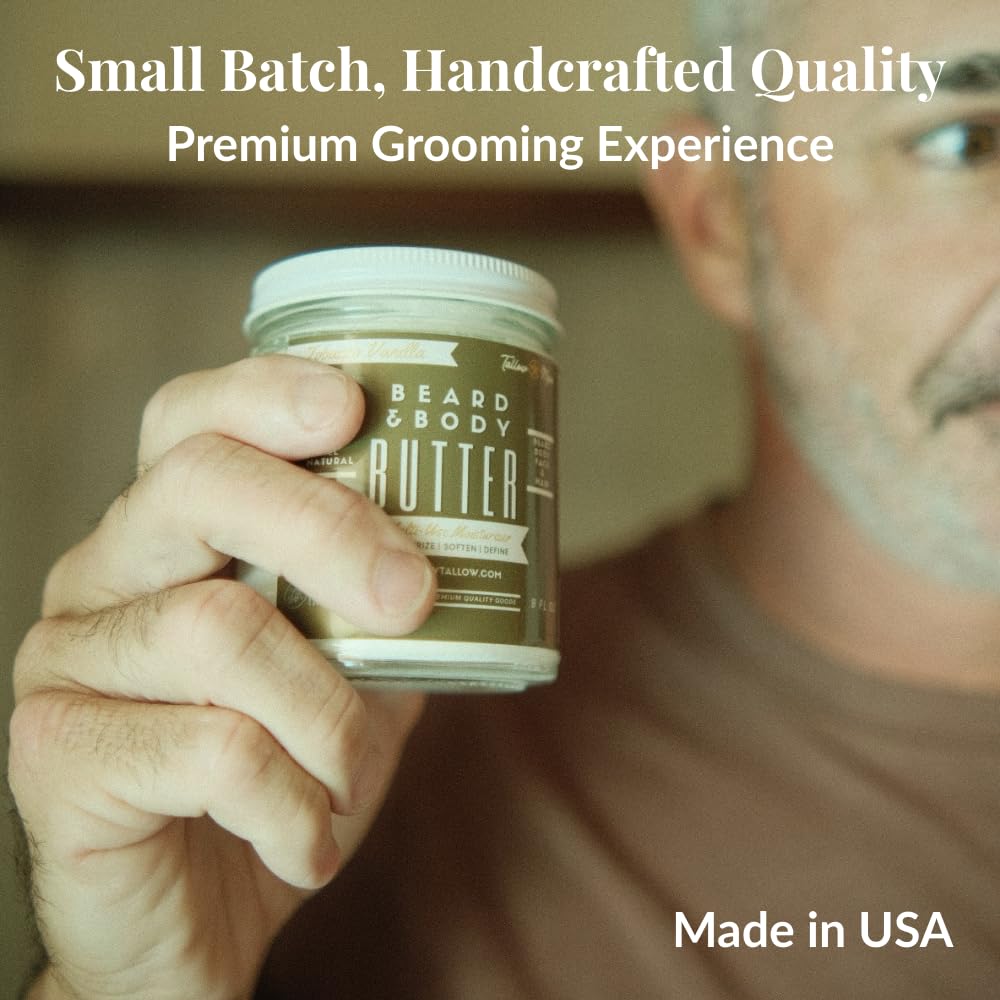 Tallow Man Tobacco Vanilla Beard & Body Butter - Grass-Fed Tallow | 9oz | Premium Men's Grooming