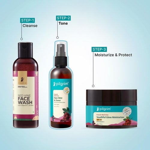 Pilgrim French Red Vine Face Mist - Hydrating Toner with Niacinamide & Aloe | Alcohol-Free | 3.38 Fl Oz (100ml)