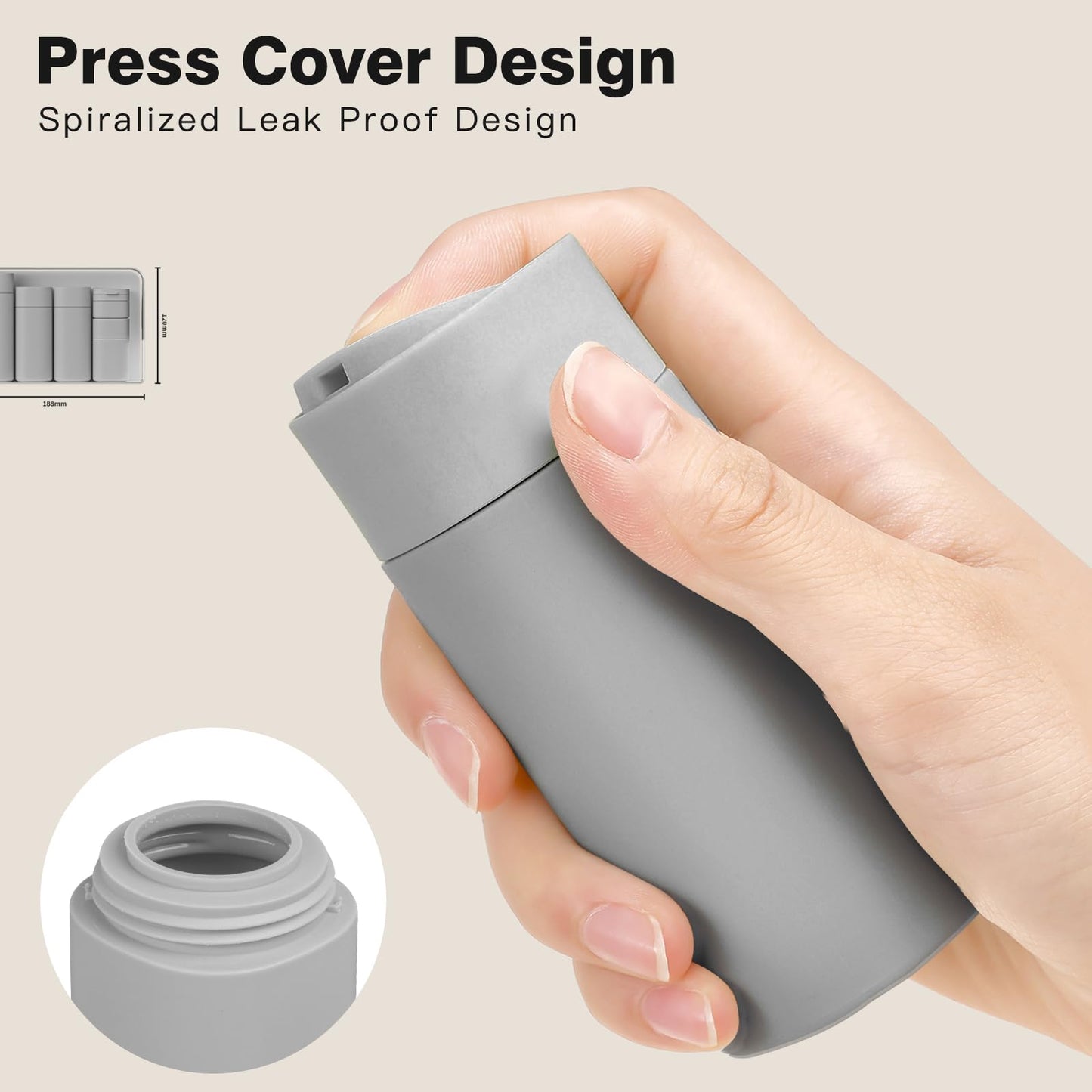 Travel Bottles for Toiletries, 5 Pack Travel Size Containers, TSA Approved Leak Proof Refillable Portable Travel Toiletry Bottles Set with Clear Toiletry Bag for Shampoo Conditioner, Lotion (Grey)