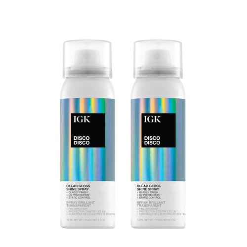 IGK Disco Disco Clear Gloss Shine Spray - High-Shine Finishing Spray with UV Protection | Travel Size 2-Pack, Vegan & Cruelty-Free