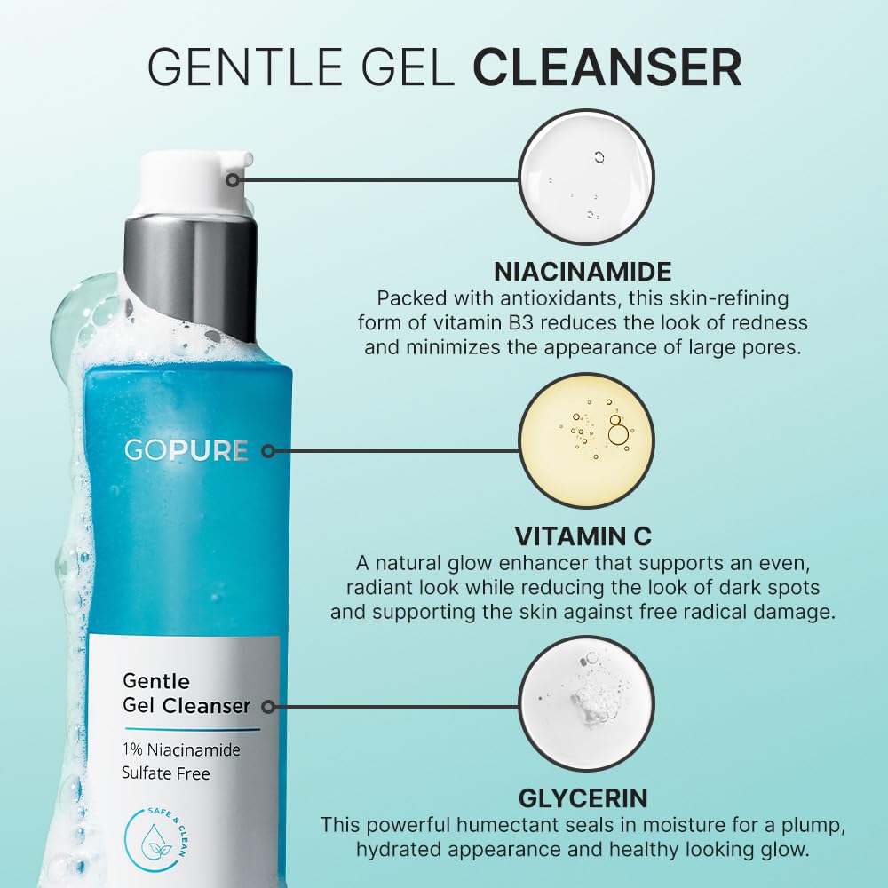 goPure Gentle Gel Cleanser - Visibly Brightens the Look of Skin, Gently Cleanses and Clarifies the Appearance, Sulfate-Free Vitamin C Cleanser, Great for All Skin Types - 4 oz.