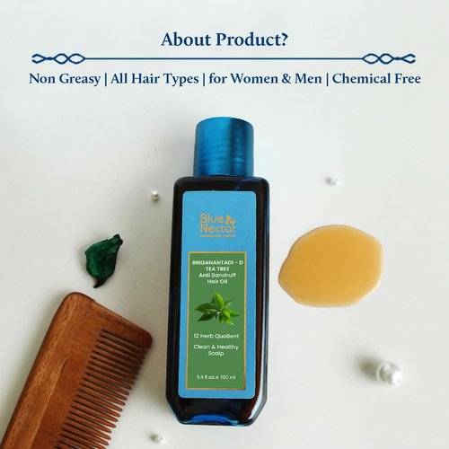 Blue Nectar Tea Tree Oil for Hair - Natural Anti-Dandruff Scalp Treatment | Ayurvedic Neem & Amla Blend (3.38 Fl Oz)