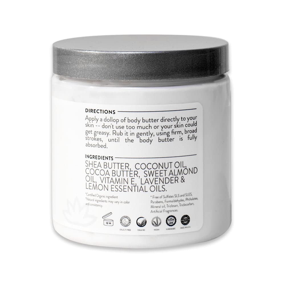 GLIMMER GODDESS Organic Whipped Body Butter- Jasmine, Vegan, 24 Hr Hydration, Less Stretch Marks, All Skin Types, Child-Safe, Organic, 8 oz