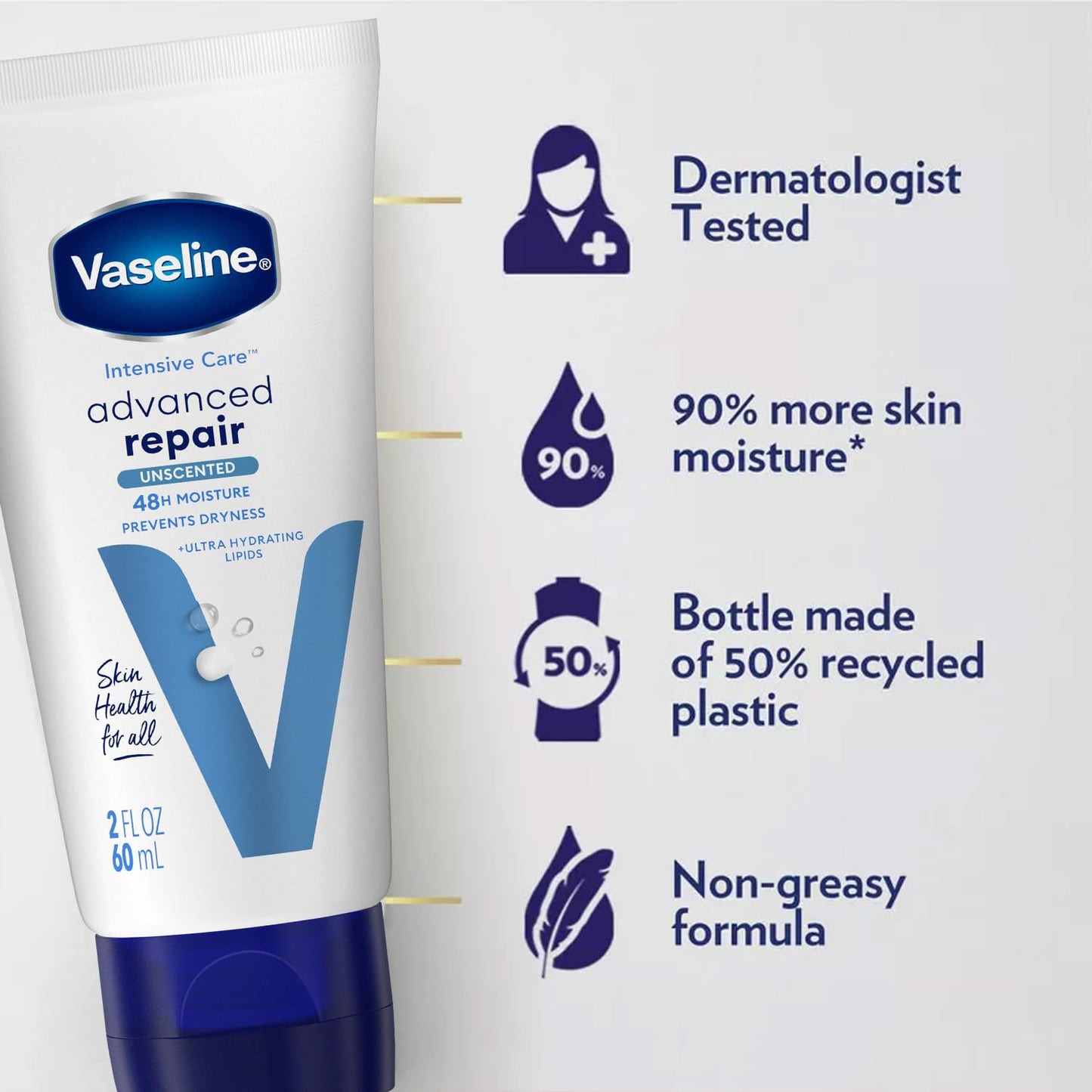 Vaseline Intensive Care Lotion Bundle – Advanced Repair Unscented Lotion & Nourishing Moisture Hand & Body for Extremely Dry Skin, 2 Oz Ea (2 Piece Set)