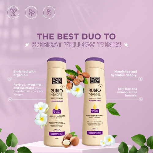 Rubio Marfil Purple Conditioner Treatment Mask - Argan Oil Perfect Blonde Toner | Pack of 2 Sachets (3.38 Fl Oz)