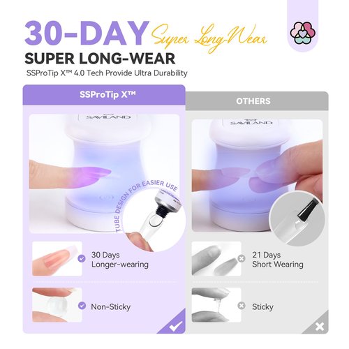SAVILAND Solid Nail Glue Gel: 30-Day Lasting Strong Adhesive Glues for Press On Nails - SSProTip X Professional Gel Nail Glue, U V Curing Formula, Quick Cure Home & Salon Use,0.71 Fl Oz