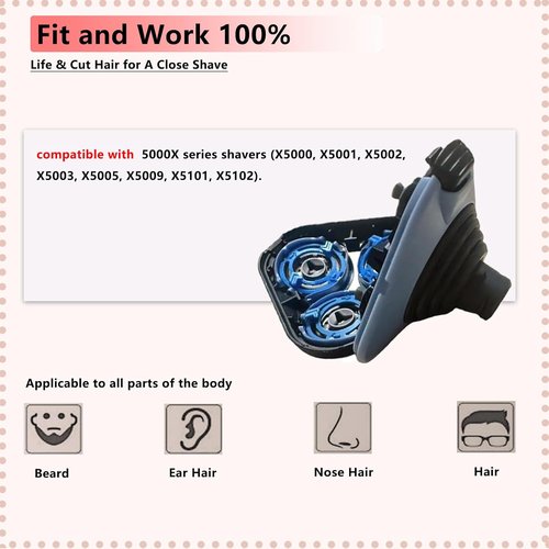 Philips Norelco Replacement Heads - Compatible with 5000X Series Shavers | Fits Models X5000, X5001, X5009, X5101, X5102, X5002, X5003, X5005