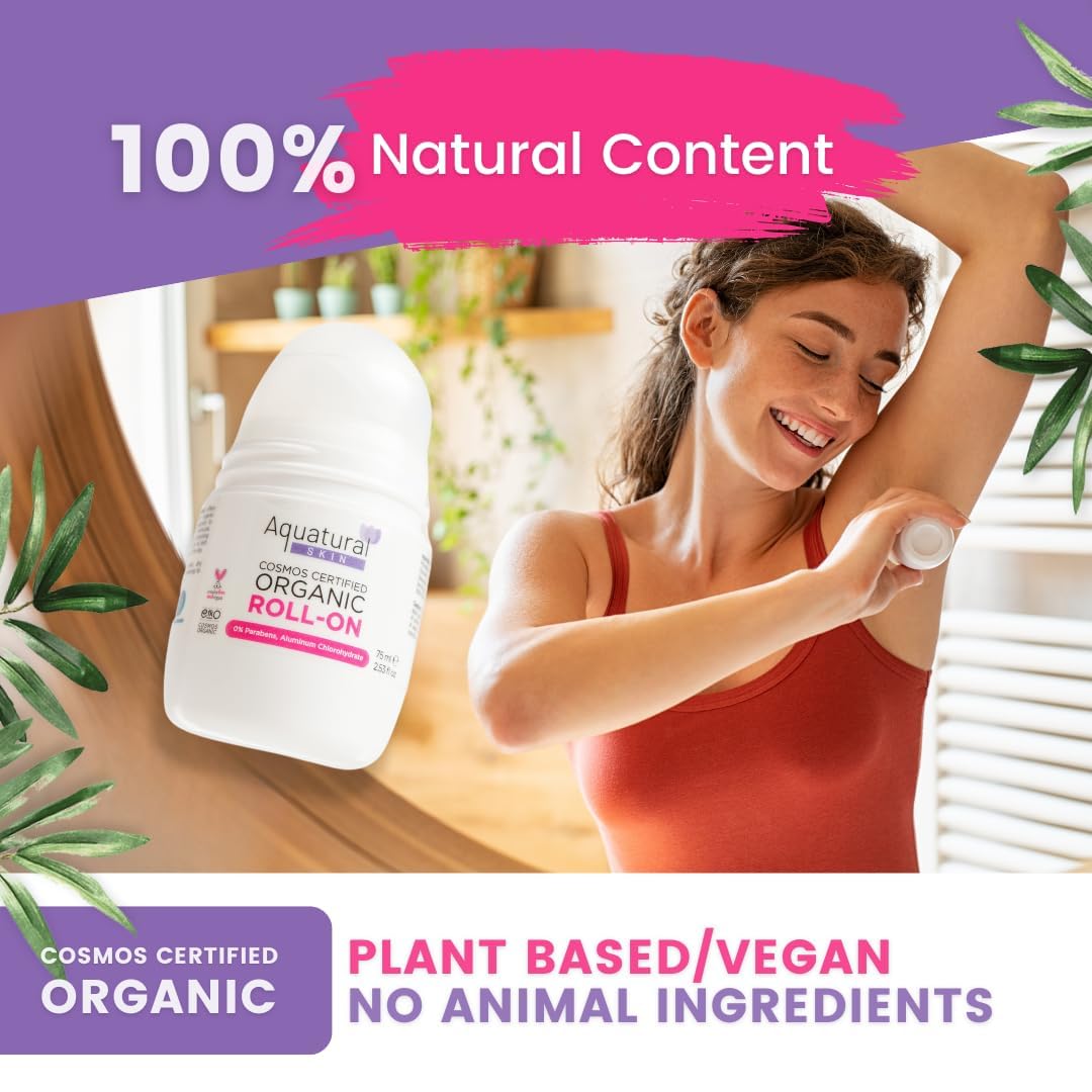 Skiennix Organic Deodorant Roll-On for Sensitive Skin - Natural Rose Vanilla, Long-Lasting 2.53 Fl Oz